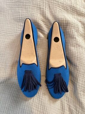 Rothy's Bright Blue Knit Merino Wool Tassel Loafers